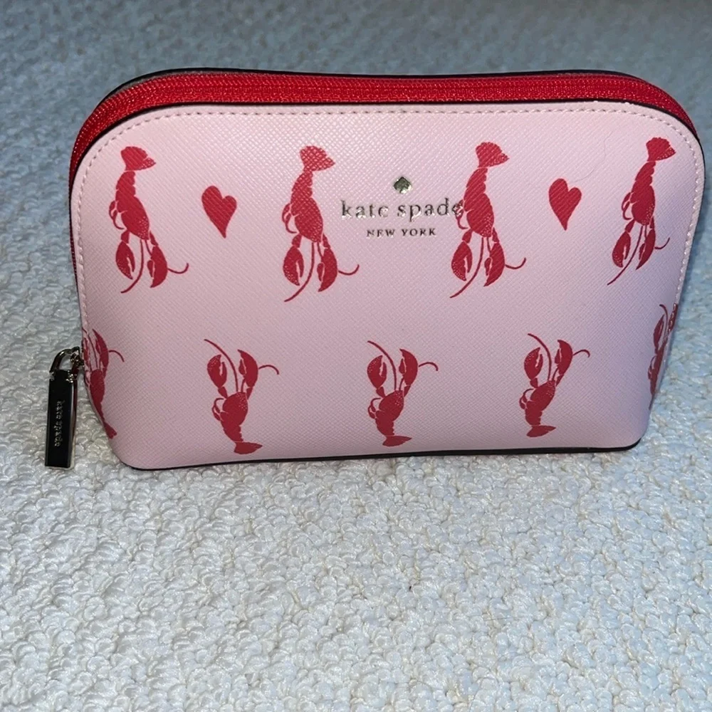 Kate Spade Cosmetic case set /2 Smaller lobster case & larger clear case Red🦞